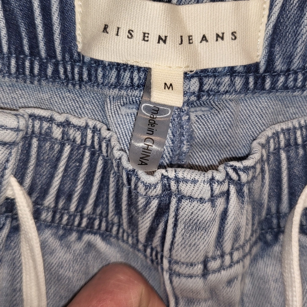 Light Blue Women's Drawstring Wide Leg Jeans - Picture 7 of 16